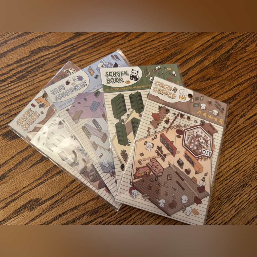 DIY Sticker Set - Sushi Store, Coco Coffee, Loft Apartment, Sensen Book.